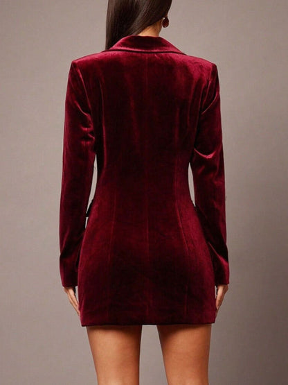 Hazel Blues® |  Velvet Double-Breasted Blazer Dress