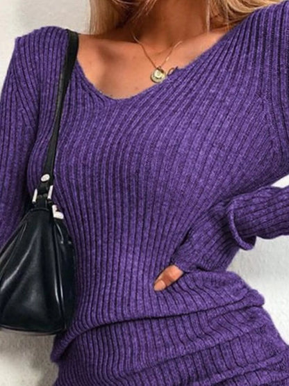 Hazel Blues® | Ribbed Knit Drawstring Bodycon Sweater Dress