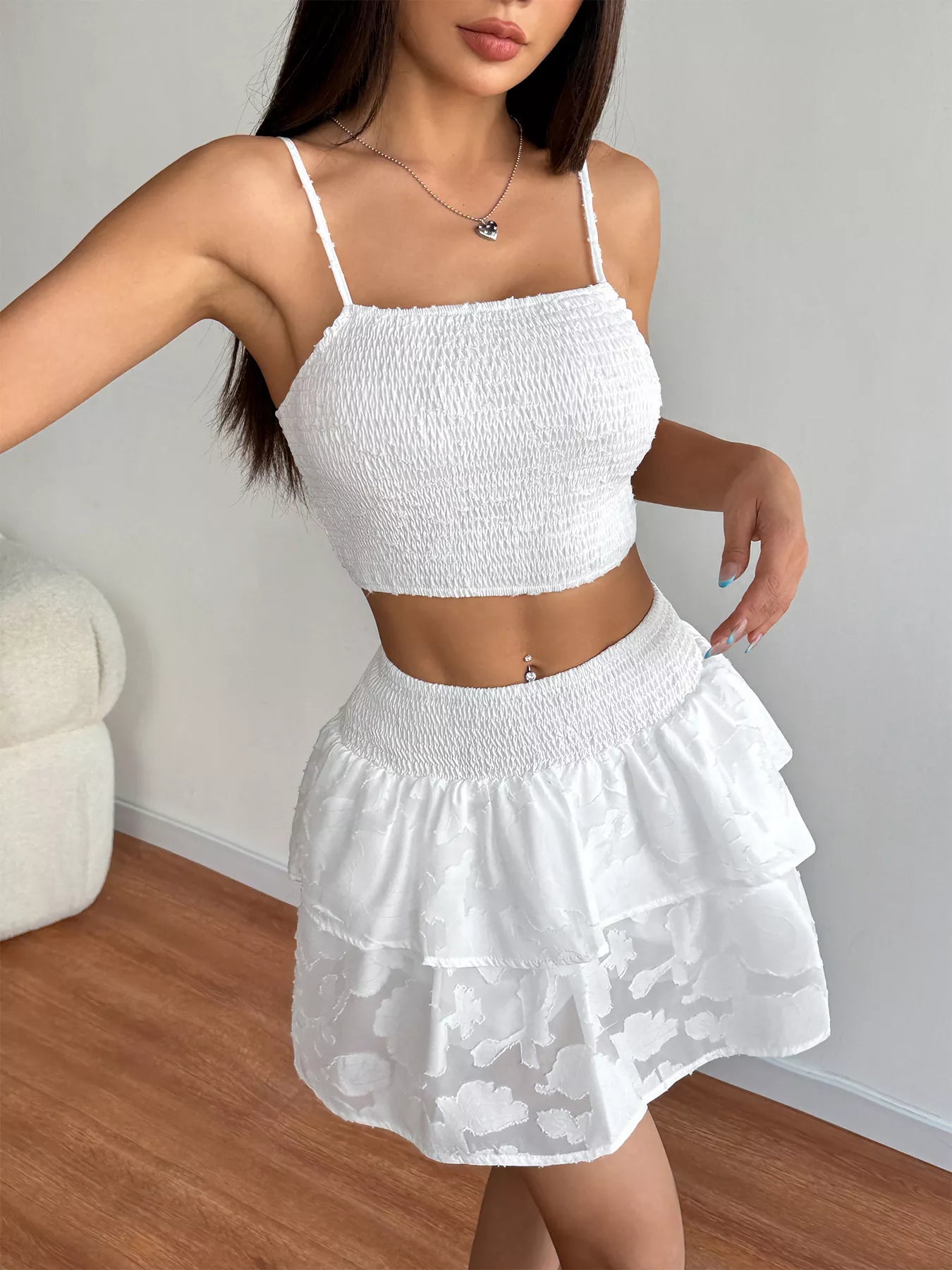 Hazel Blues® |  Smocked Crop Top & Ruffle Mini Skirt Set