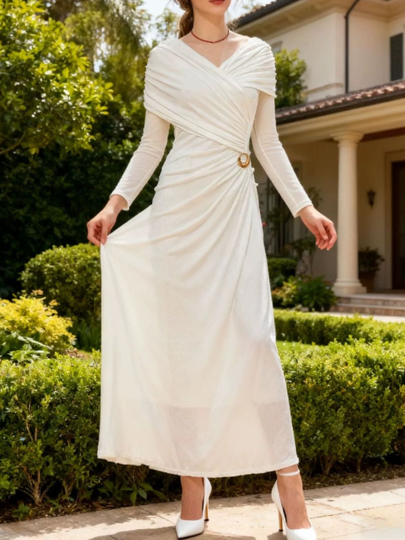 Hazel Blues® |  Ruched Draped Long Sleeve Maxi Dress