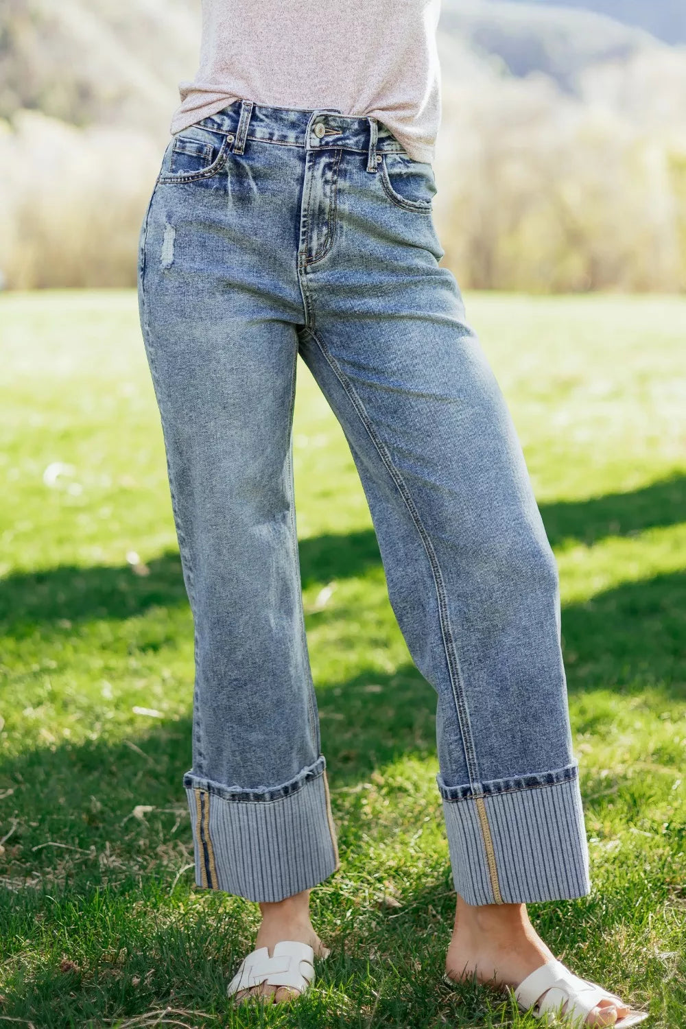 Hazel Blues® |  Cuffed Straight Loose Jeans