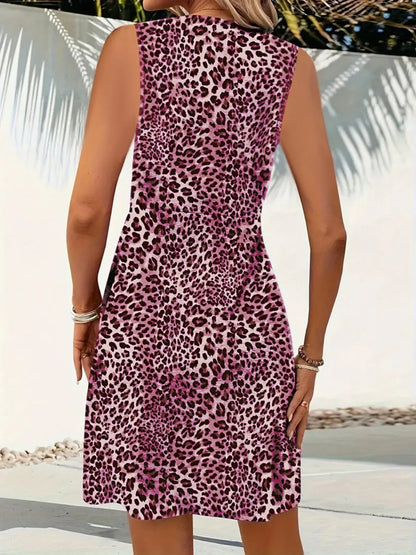 Hazel Blues® |  Leopard V-Neck Sleeveless Mini Dress