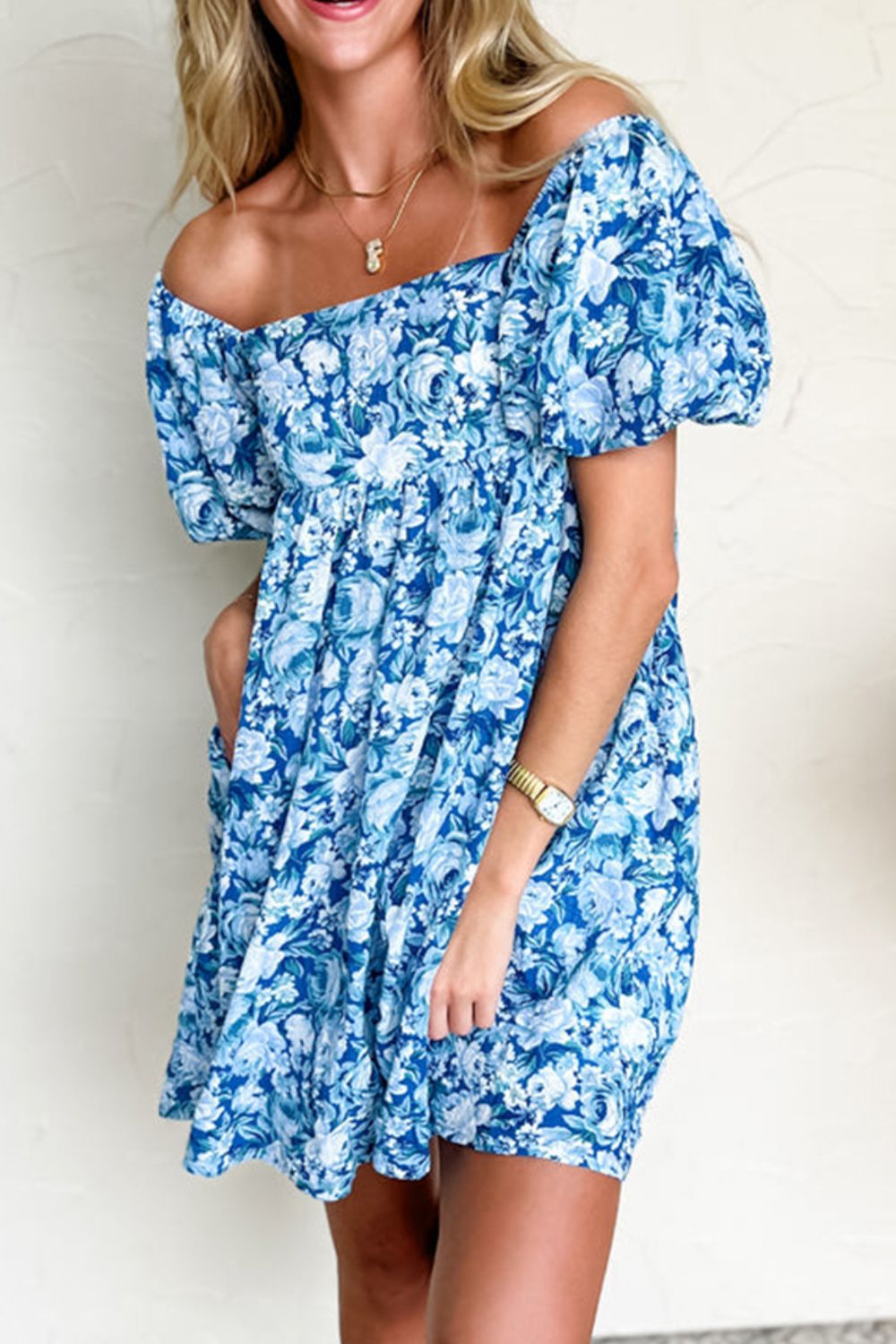 Hazel Blues® |  Floral Puff Sleeve Babydoll Mini Dress