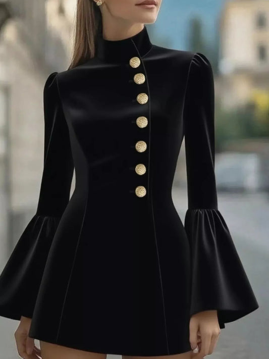 Hazel Blues® |  Bell Sleeve Mini Dress with Front Button