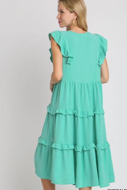 Hazel Blues® | Umgee Ruffle Tiered Cap Sleeve Midi Dress