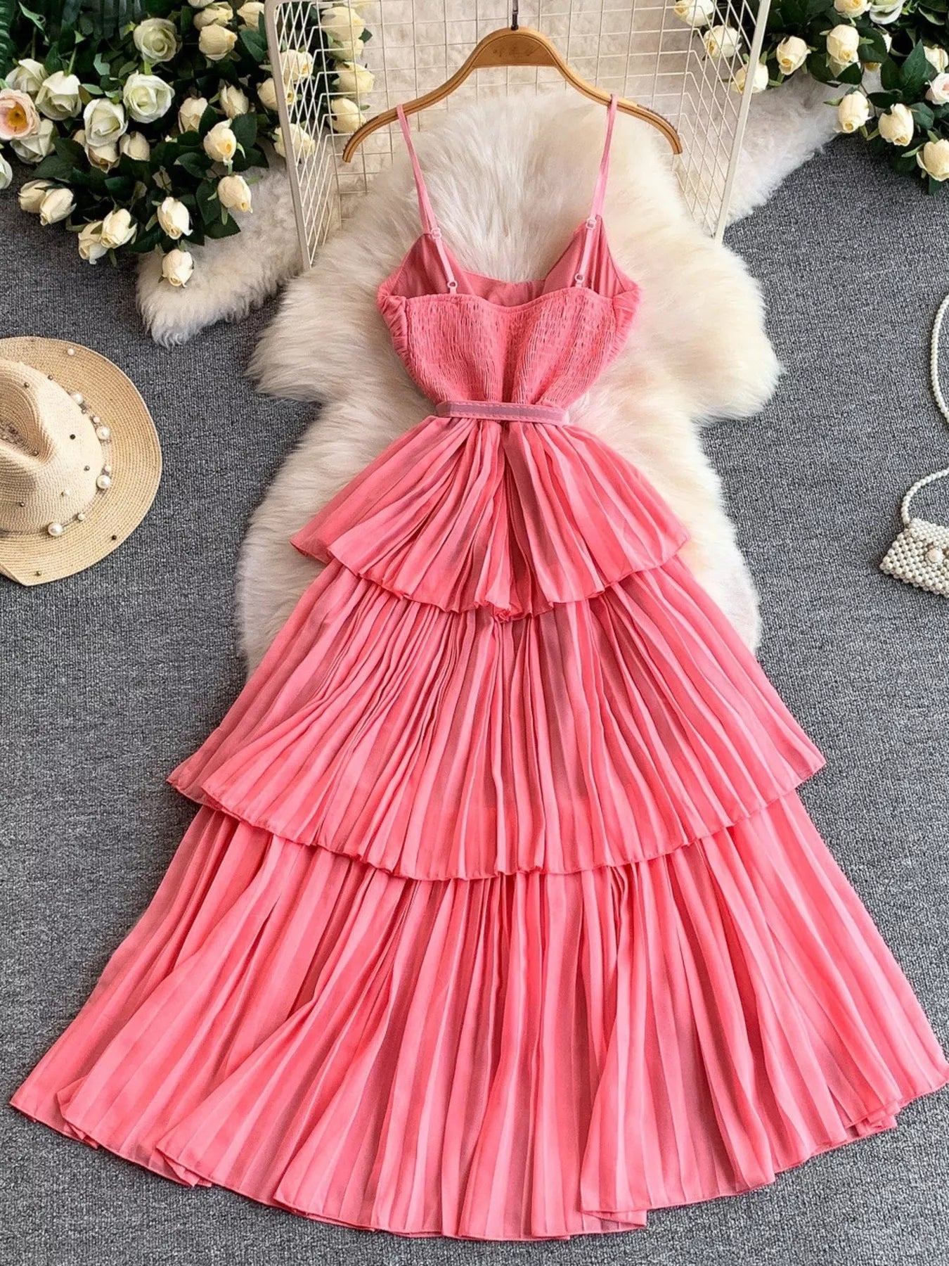 Hazel Blues® |  Pleated Layered Spaghetti Strap Midi Dress