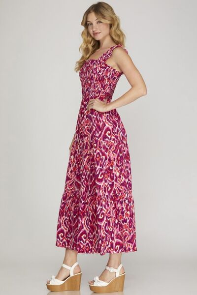 Hazel Blues® | She + Sky Smocked Printed Wide Strap Tiered Dress