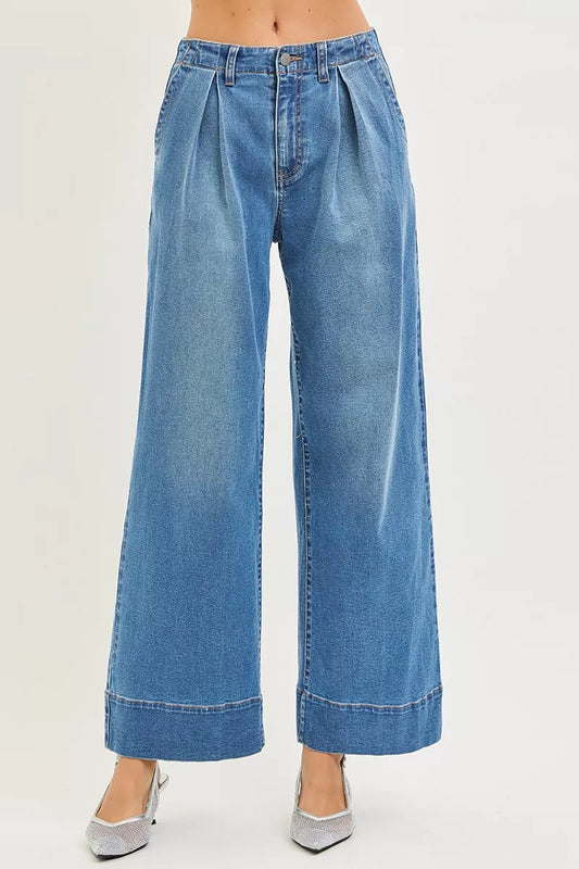 Hazel Blues® |  RISEN Slouchy Wide Leg Jeans With Pleats