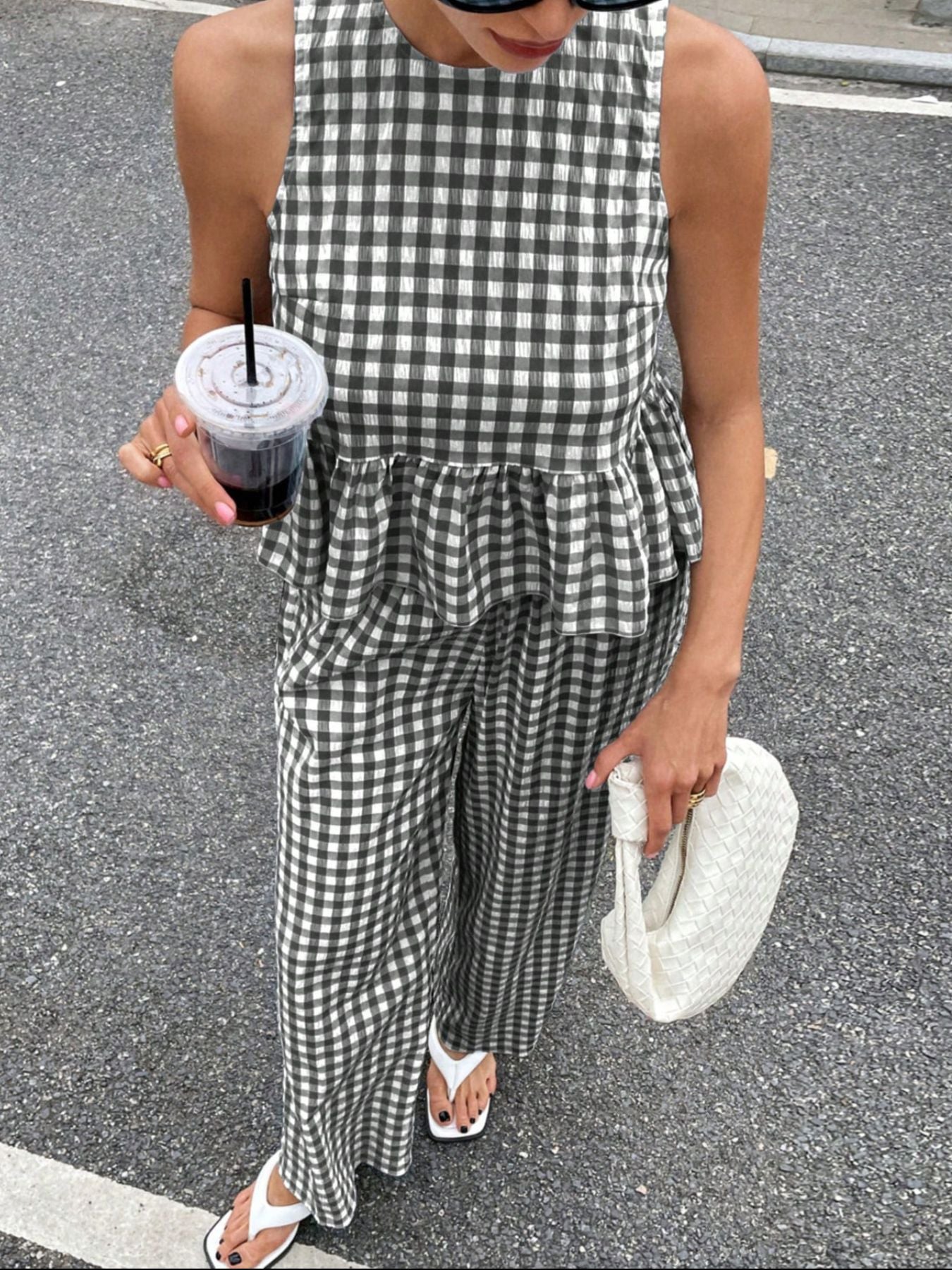 Hazel Blues® |  Gingham Sleeveless Top and Wide-Leg Pants Set