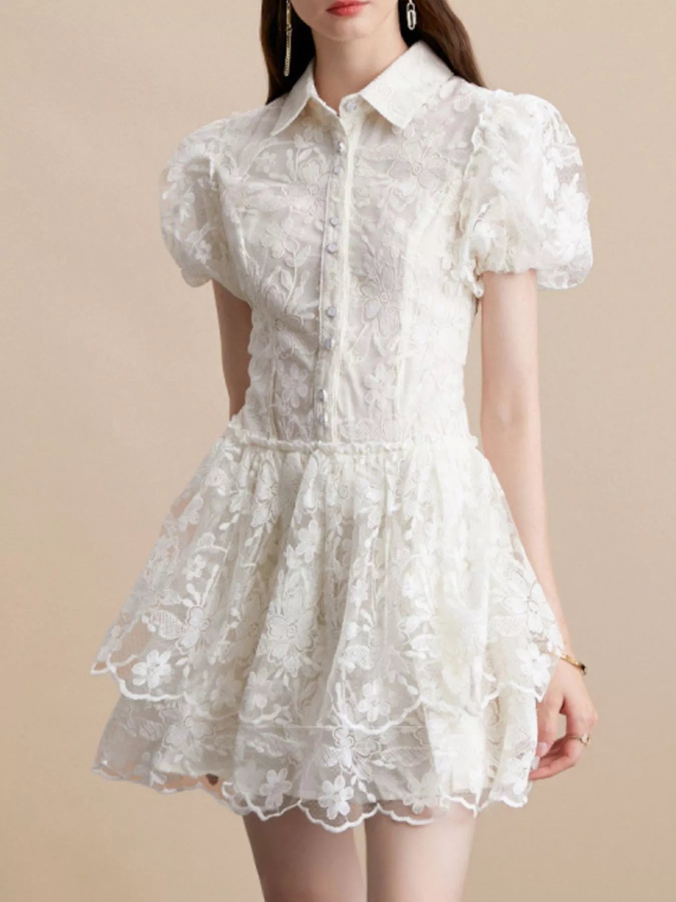 Hazel Blues® |  Lace Puff Sleeve Mini Dress