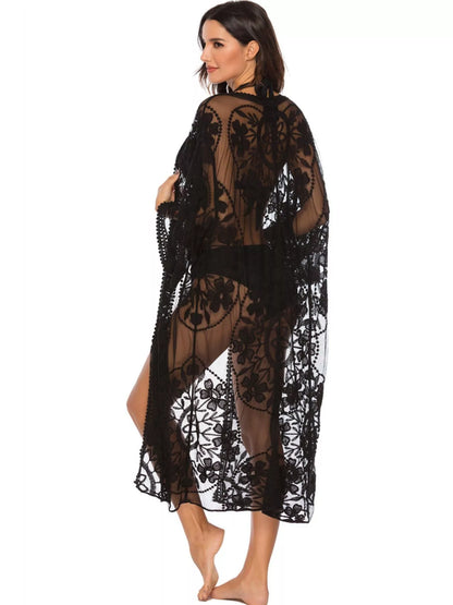 Hazel Blues® | Floral Lace Sheer Kimono Cover-Up