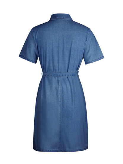 Hazel Blues® | Zip Front Short Sleeve Denim Dress