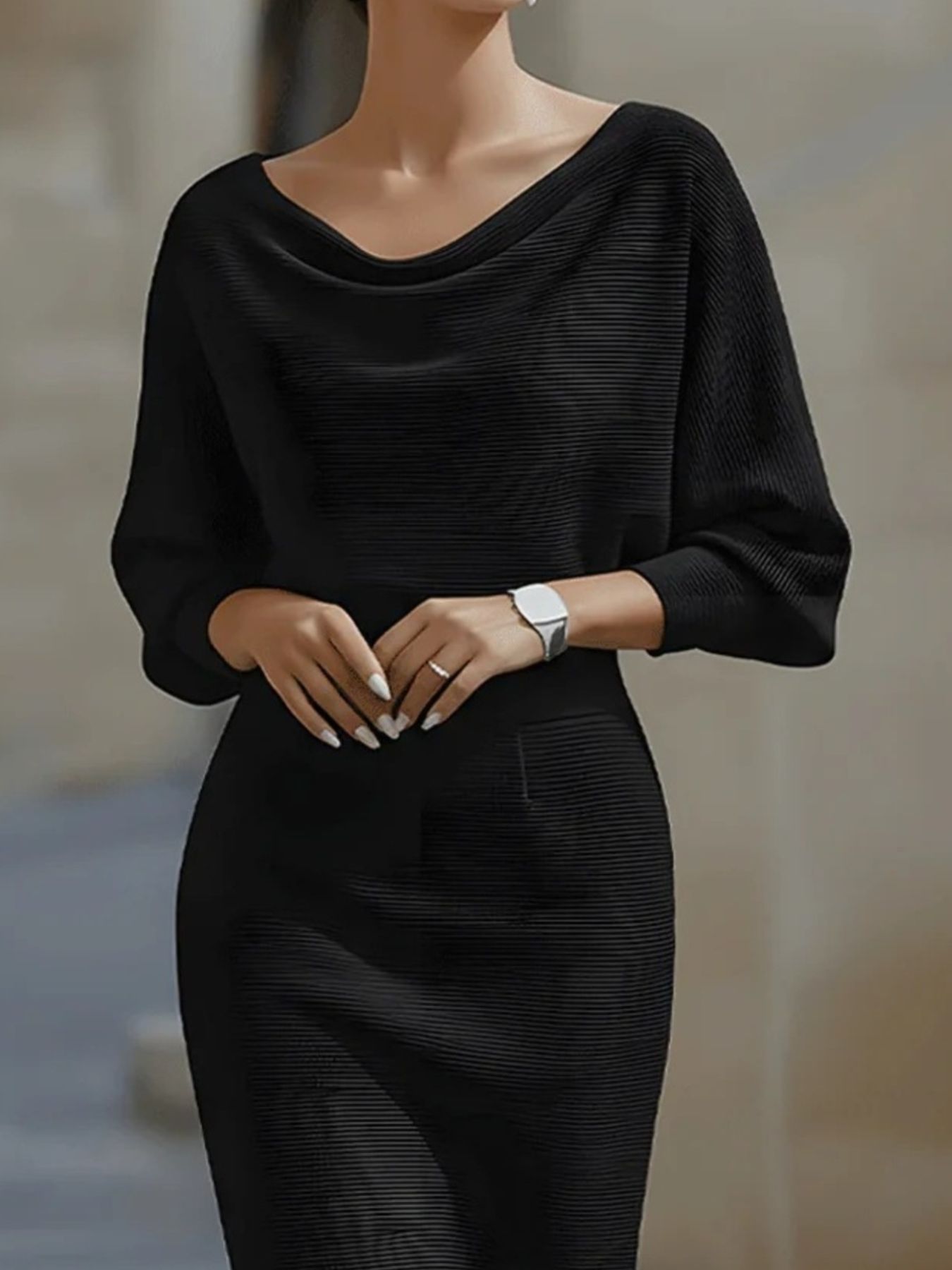 Hazel Blues® |  Cowl Neck Knit Bodycon Dress