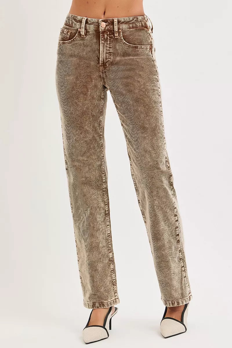 Hazel Blues® |  RISEN Tummy Control Mid Rise Straight Leg Corduroy Pants