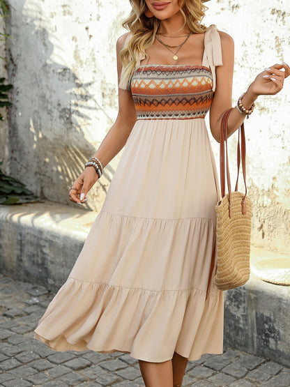 Hazel Blues® |  Tie Shoulder Square Neck Tiered Midi Dress