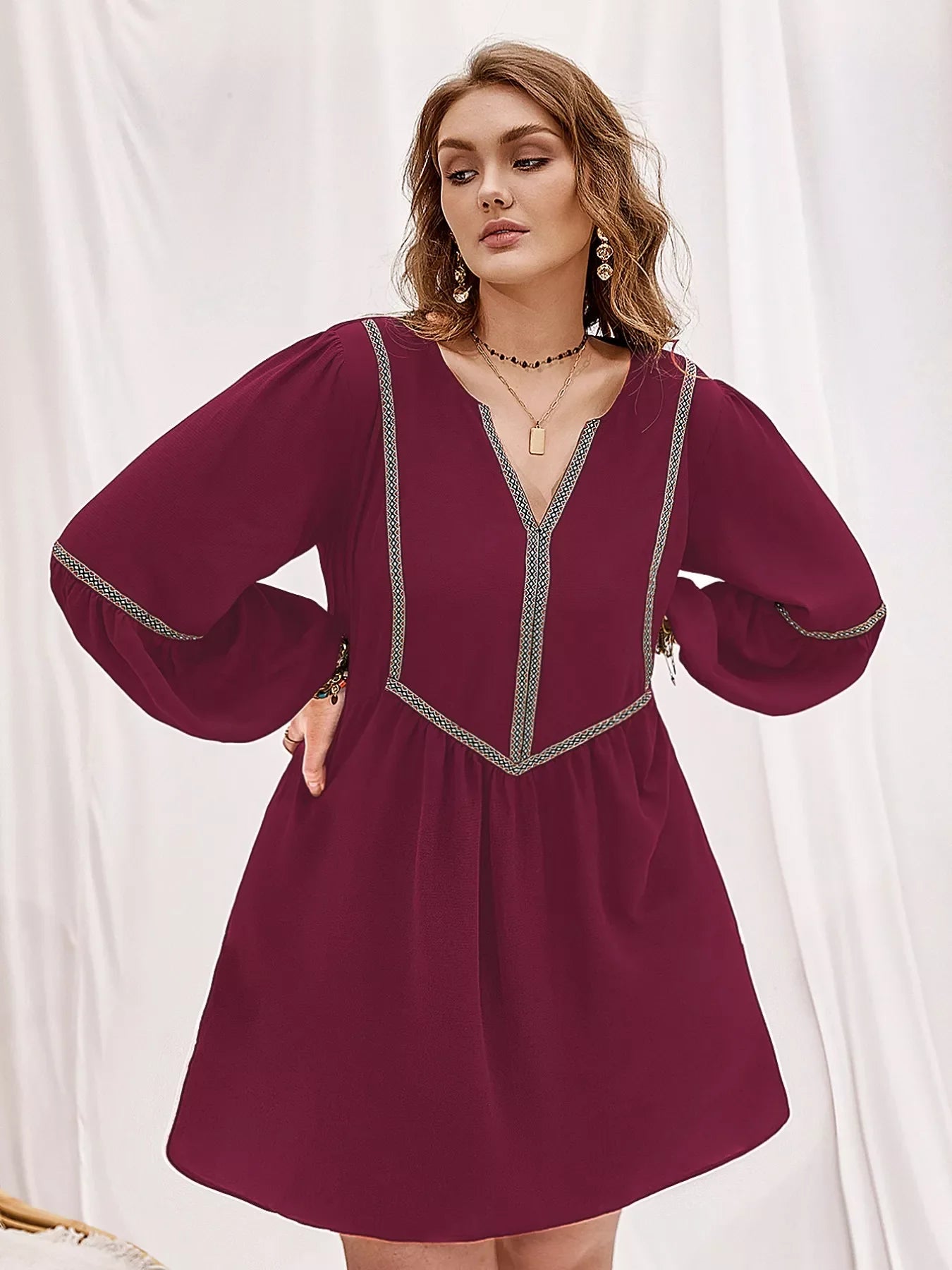 Hazel Blues® | Notched Balloon Sleeve Mini Dress