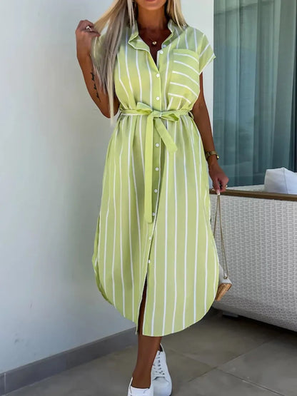 Hazel Blues® |  Striped Tie Waist Short Sleeve Dress