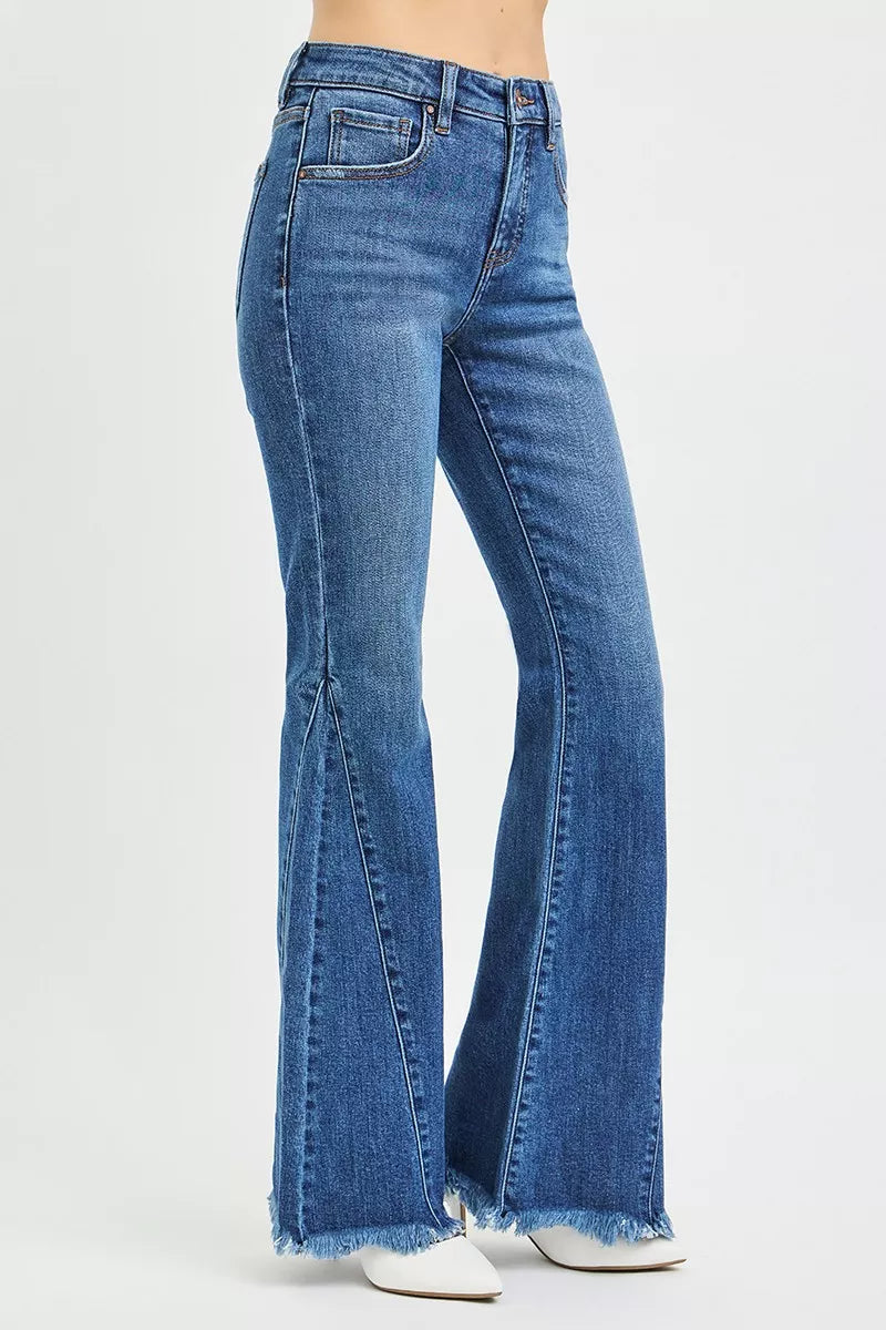 Hazel Blues® |  RISEN Mid Rise Flare Side Seam Detailing Jeans