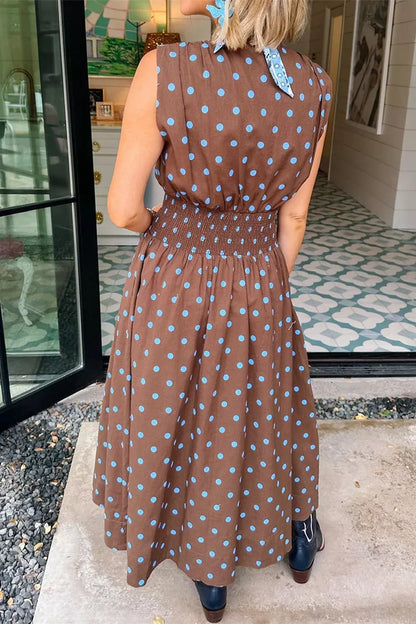 Hazel Blues® |  Polka Dot Zipper Front Midi Dress