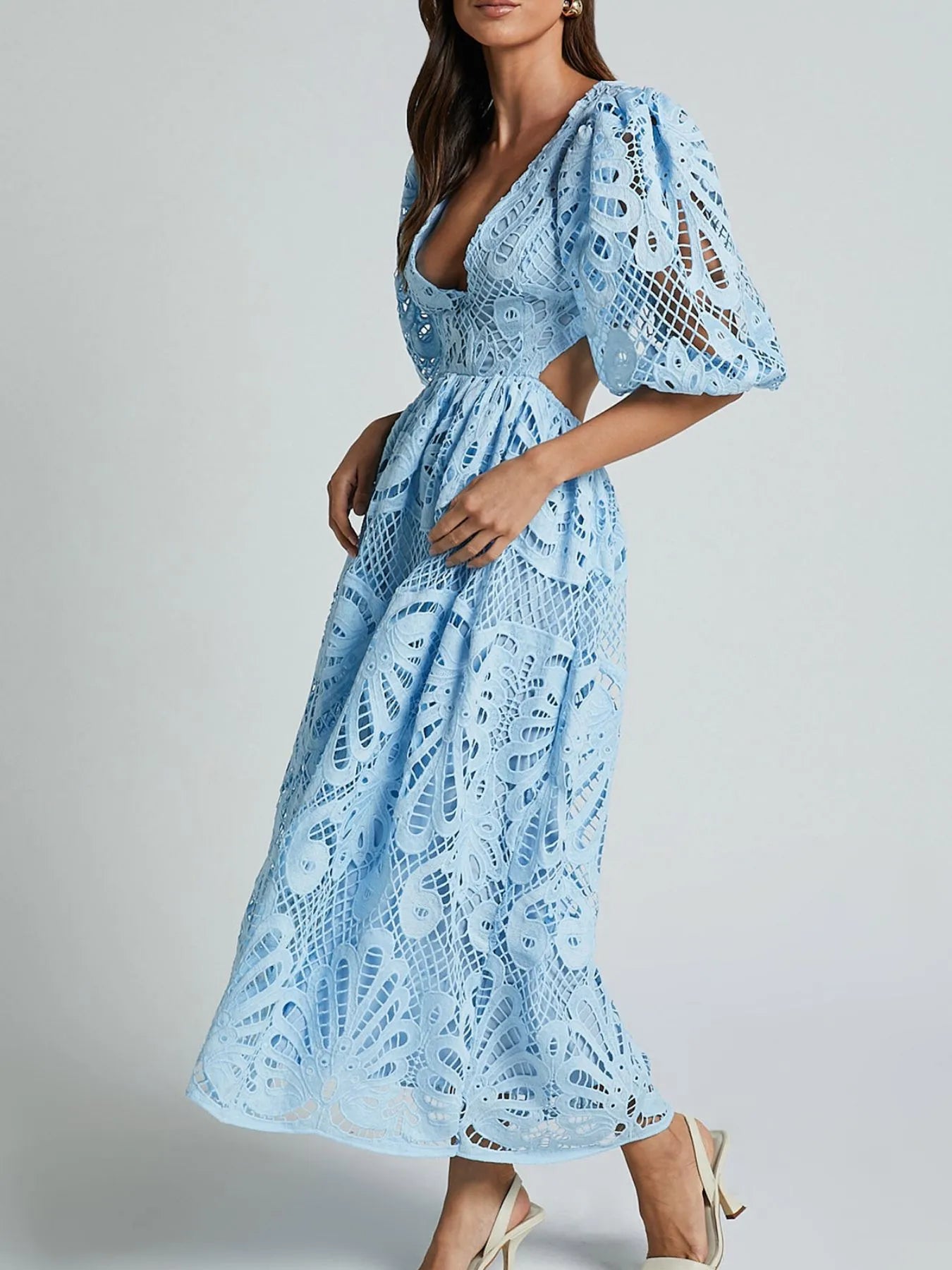 Hazel Blues® |  Cutout Back Lace Crochet V-Neck Dress
