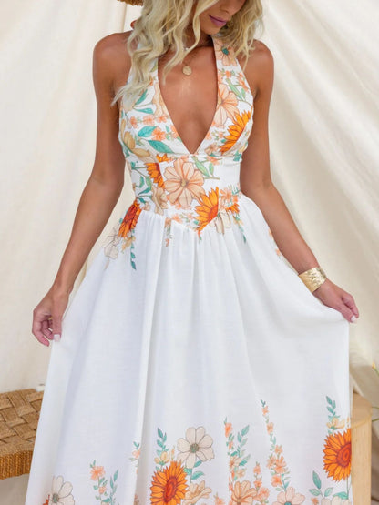 Hazel Blues® |  Floral Print Halter Neck Maxi Dress