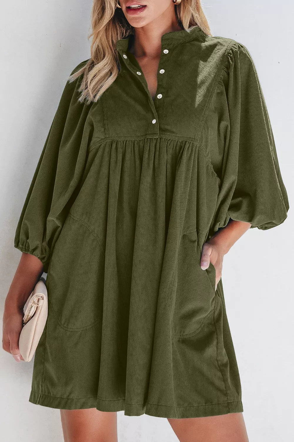 Hazel Blues® |  Corduroy Button-Down Babydoll Dress
