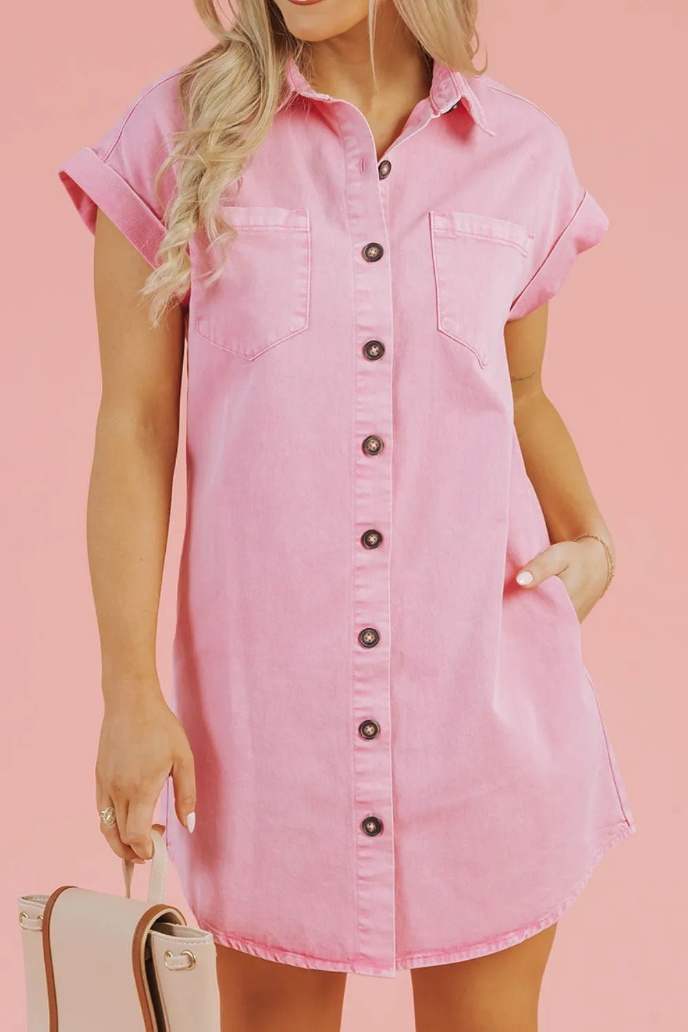 Hazel Blues® |  Button Down Short Sleeve Denim Dress