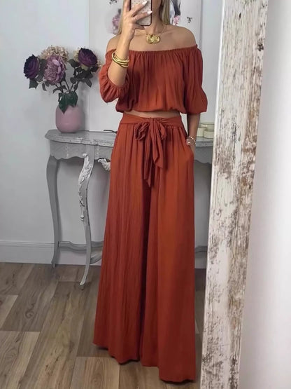 Hazel Blues® | Off-Shoulder Top and Pants Set