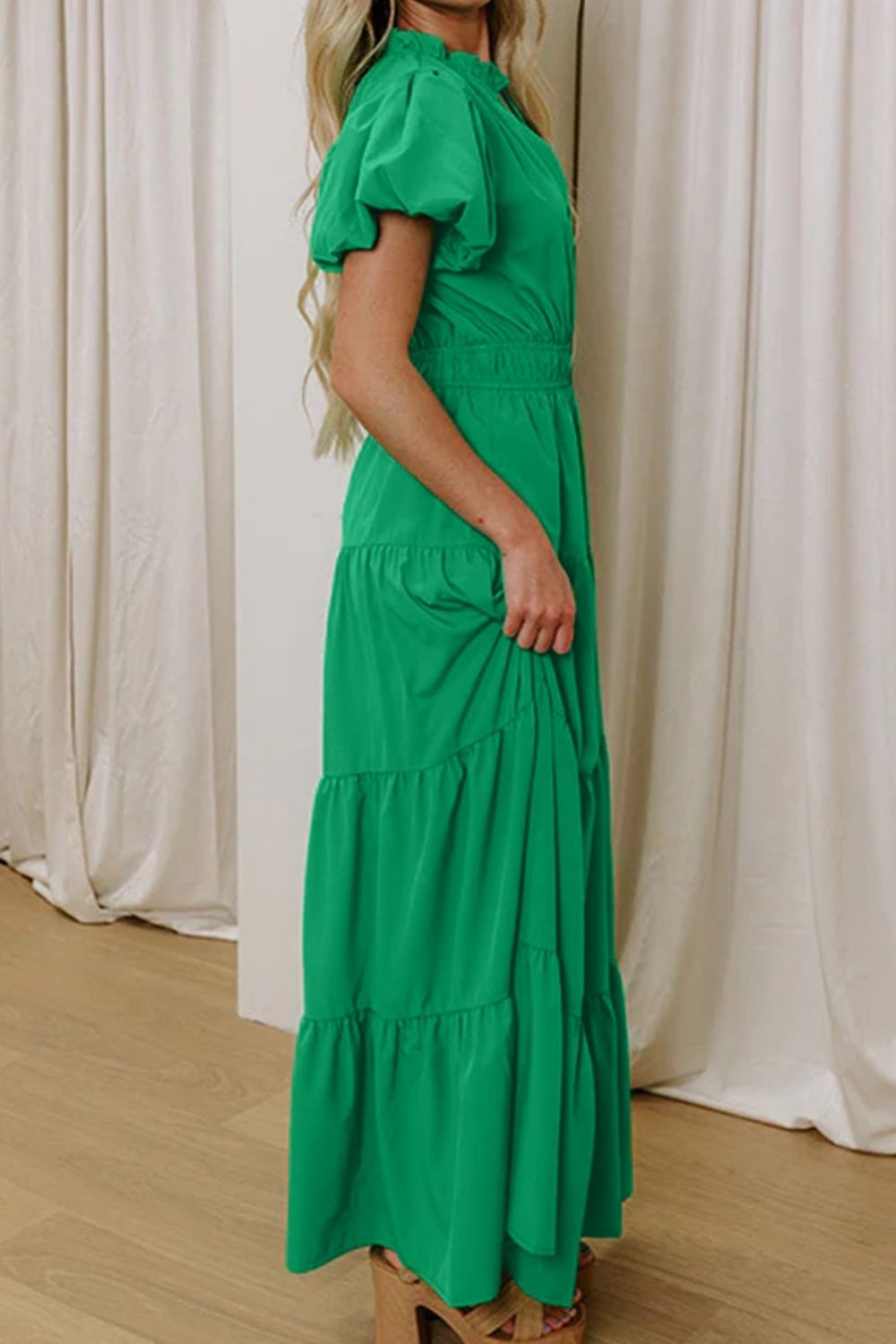 Hazel Blues® |  Elegant Ruffled Tiered Puff Sleeve Maxi Dress
