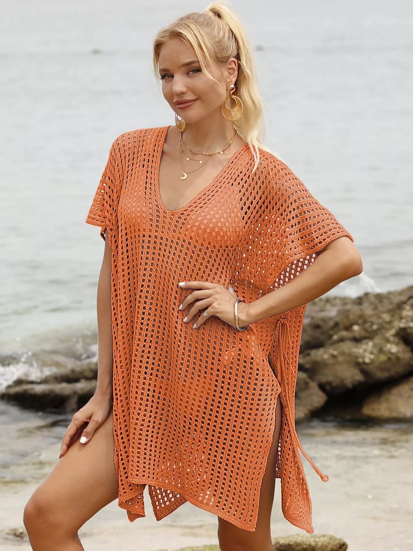 Hazel Blues® | Openwork V-Neck Slit Cover-Up