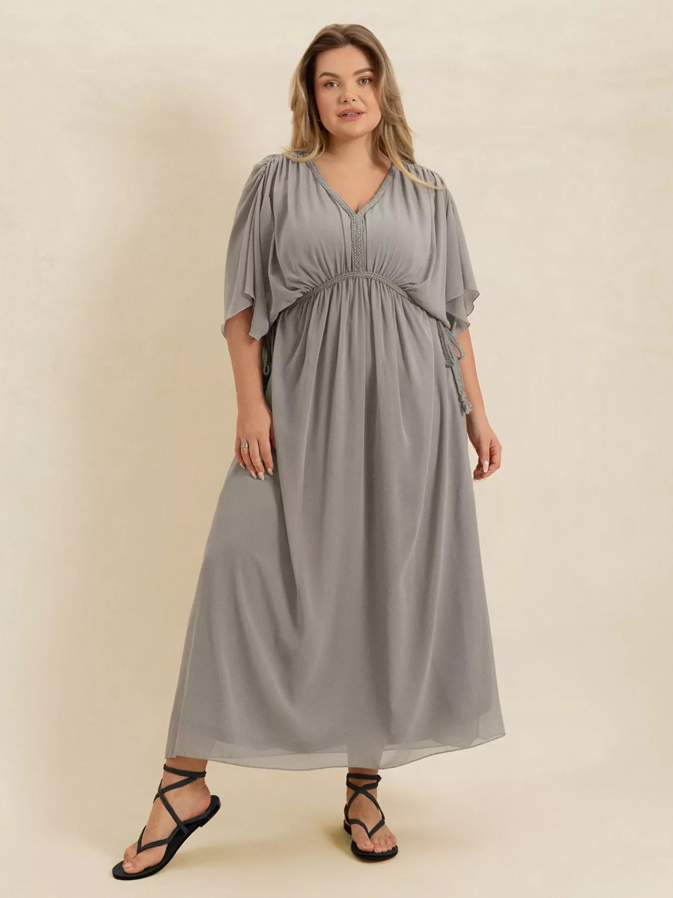 Hazel Blues® | V-Neck Flutter Sleeve Dress
