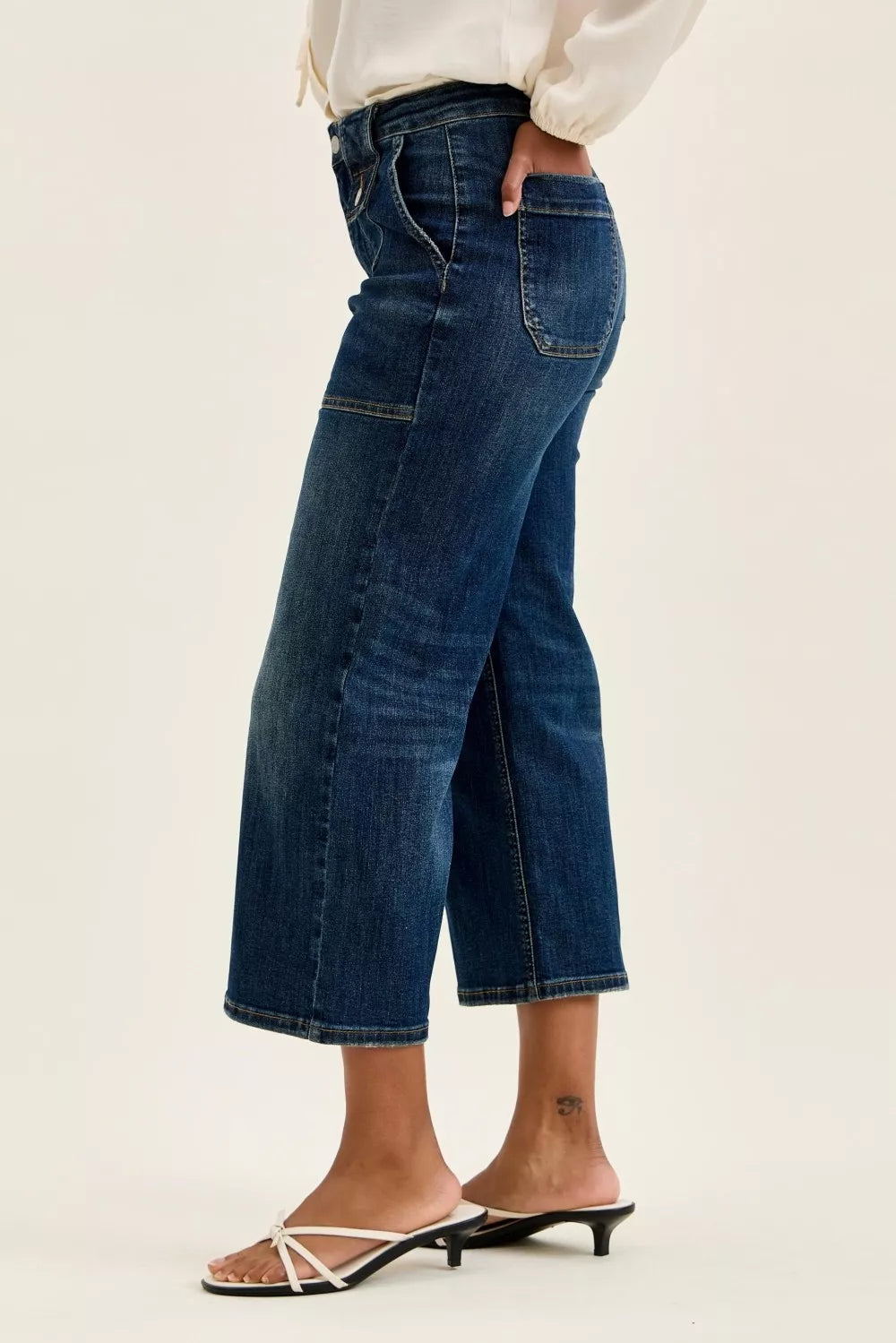 Hazel Blues® |  Judy Blue High Waist Wide Crop Utility Jeans with Patch Pocket
