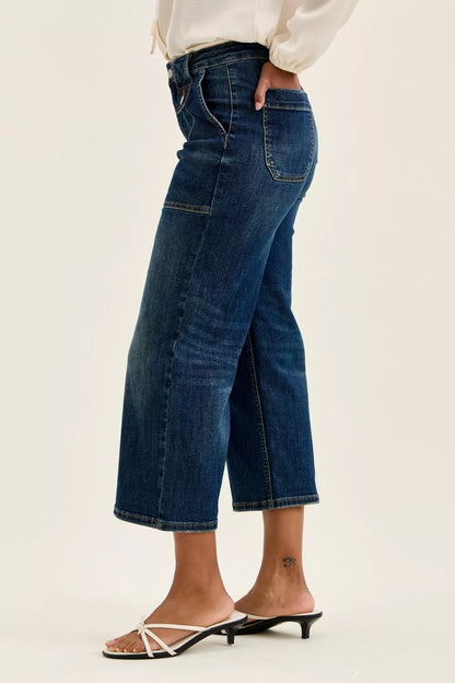 Hazel Blues® |  Judy Blue High Waist Wide Crop Utility Jeans with Patch Pocket