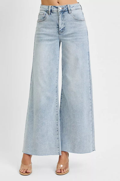 Hazel Blues® | RISEN High Rise Ankle Wide Palazzo Jeans