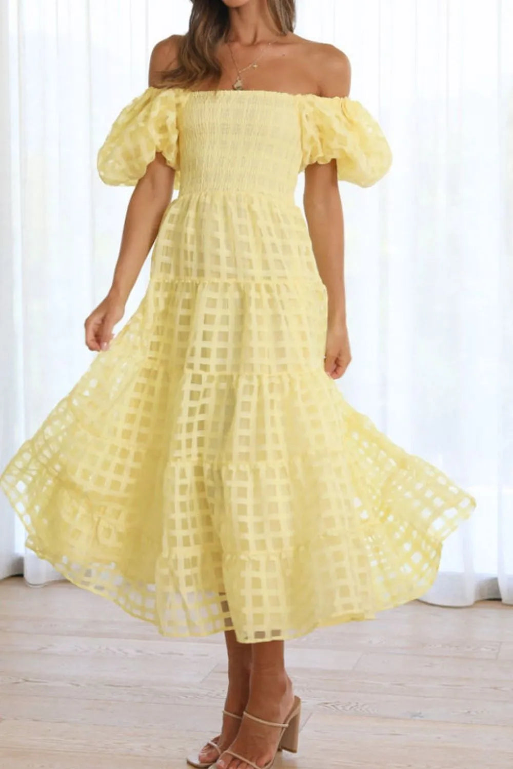 Hazel Blues® |  Off Shoulder Short Puff Sleeve Midi Dress