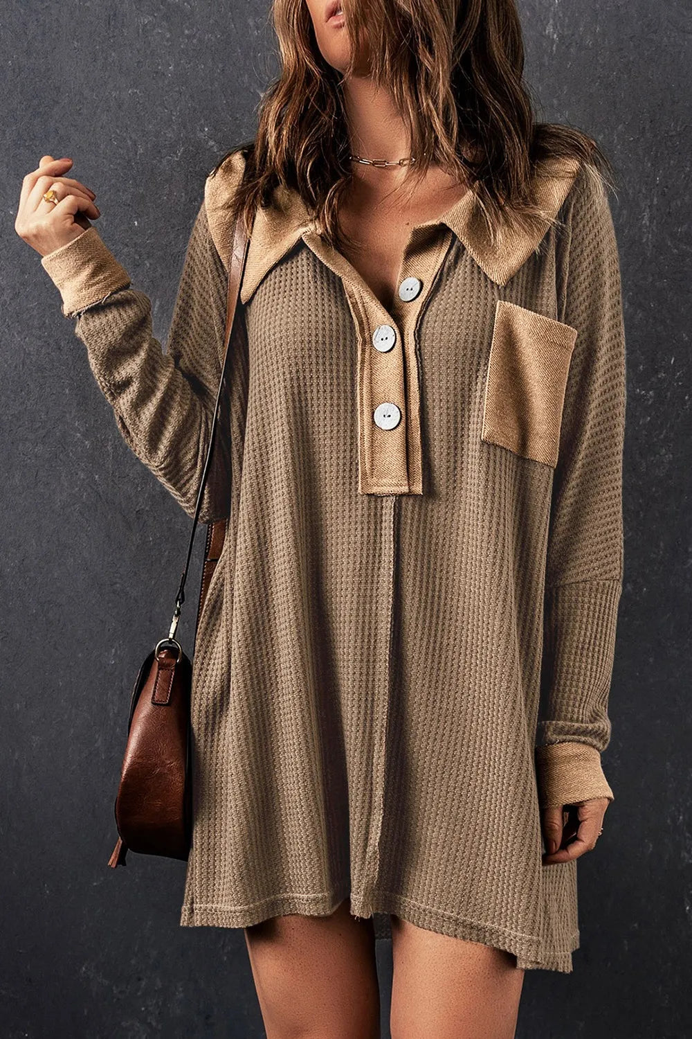 Hazel Blues® |  Waffle Knit Button Front Dress