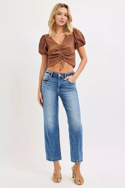 Hazel Blues® |  RISEN High Rise Crop Boyfriend Tapered Jeans