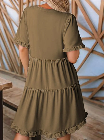 Hazel Blues® |  Tiered Notched Short Sleeve Mini Dress