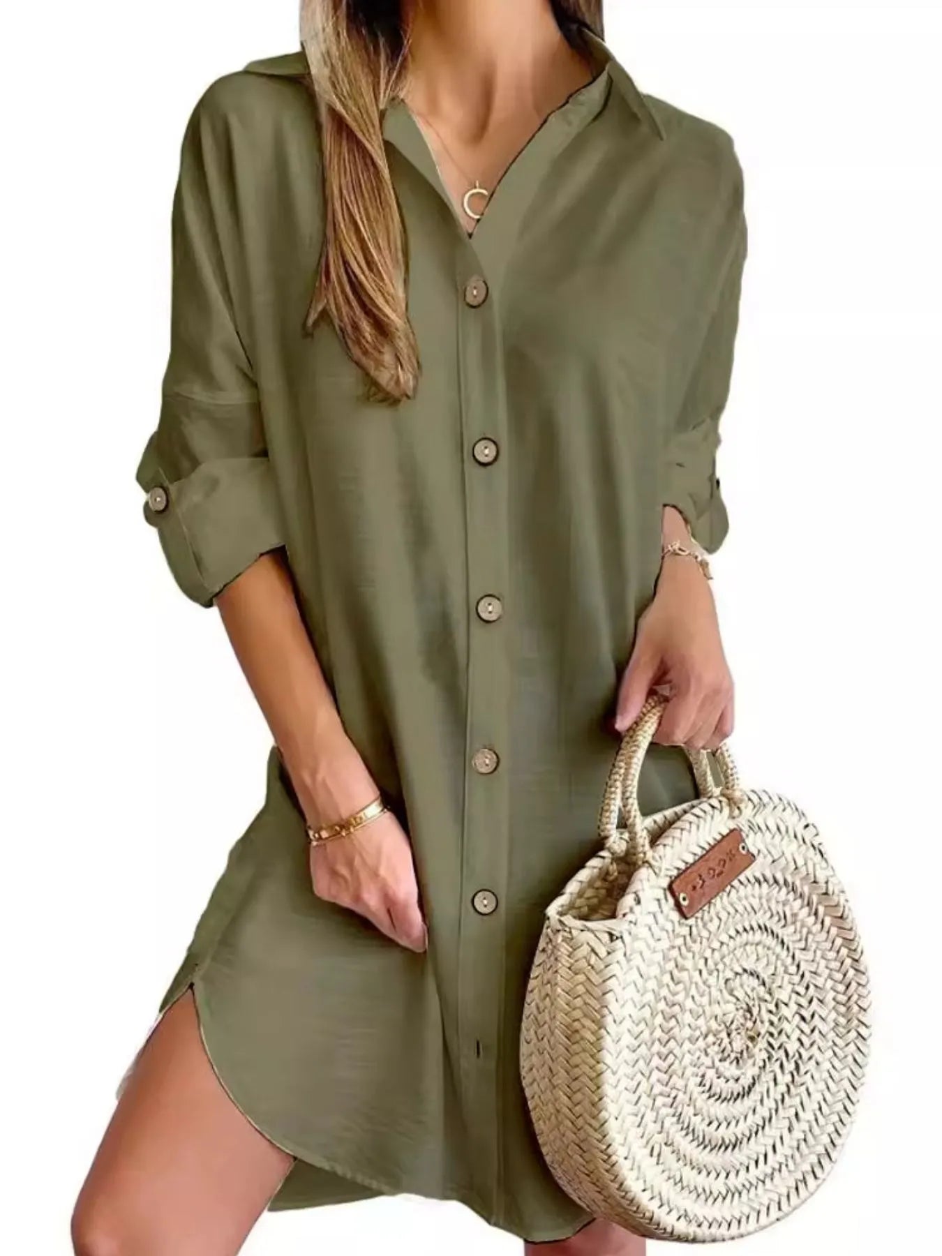 Hazel Blues® |  Button Down Long Sleeve Shirt Dress