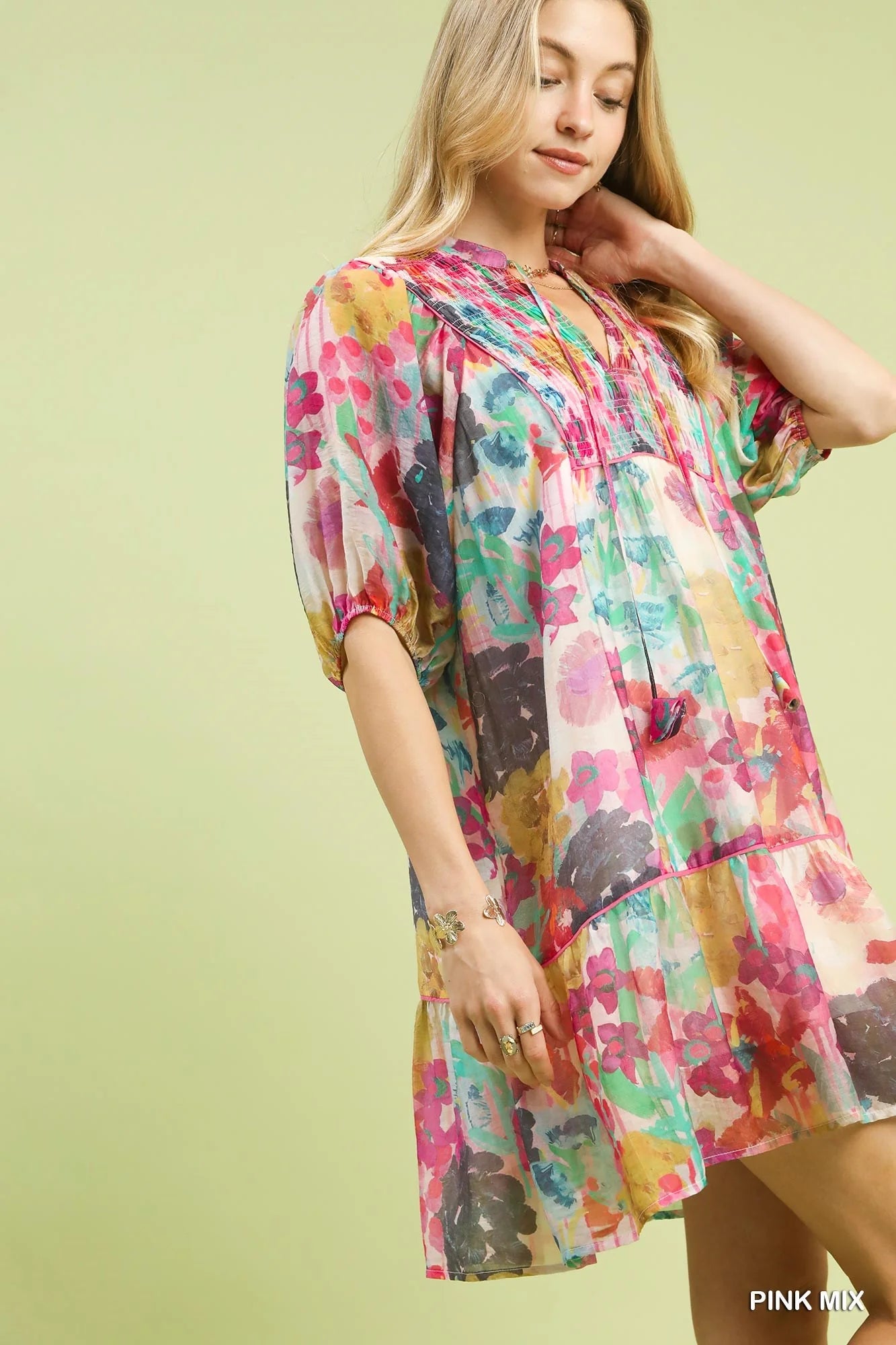 Hazel Blues® |  Umgee Mix Watercolor Floral Babydoll Dress