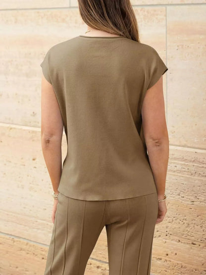 Hazel Blues® |  Casual Solid Color Cap Sleeve Top and Pants Knit Set