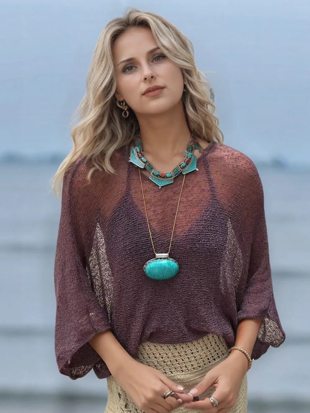 Hazel Blues® | Round Neck Long Sleeve Cover-Up