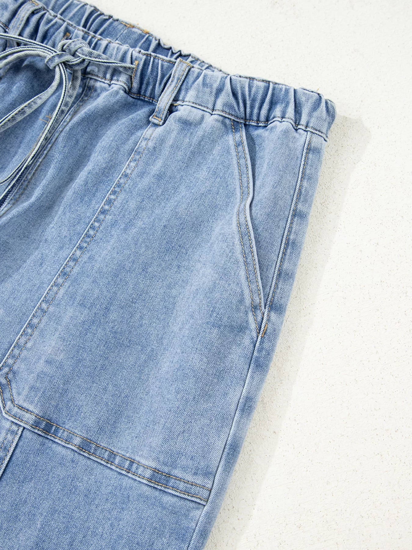 Hazel Blues® |  Wide Leg Drawstring Raw Hem Jeans