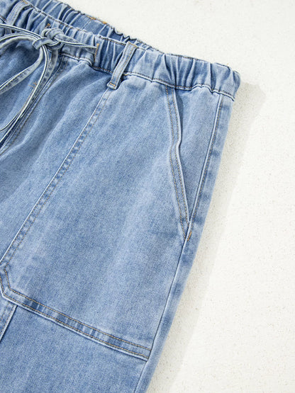 Hazel Blues® |  Wide Leg Drawstring Raw Hem Jeans