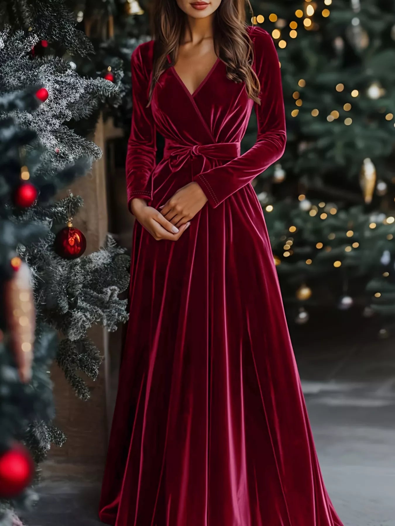 Hazel Blues® |  Velvet Wrap Surplice Maxi Dress