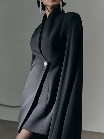 Hazel Blues® |  One Button Fitted Mini Blazer Dress with Cape Sleeves