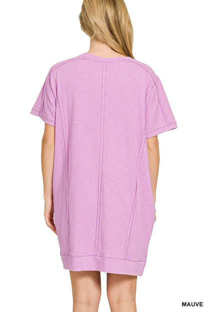Hazel Blues® |  Zenana Washed Slub Short Sleeve Dress With Pockets
