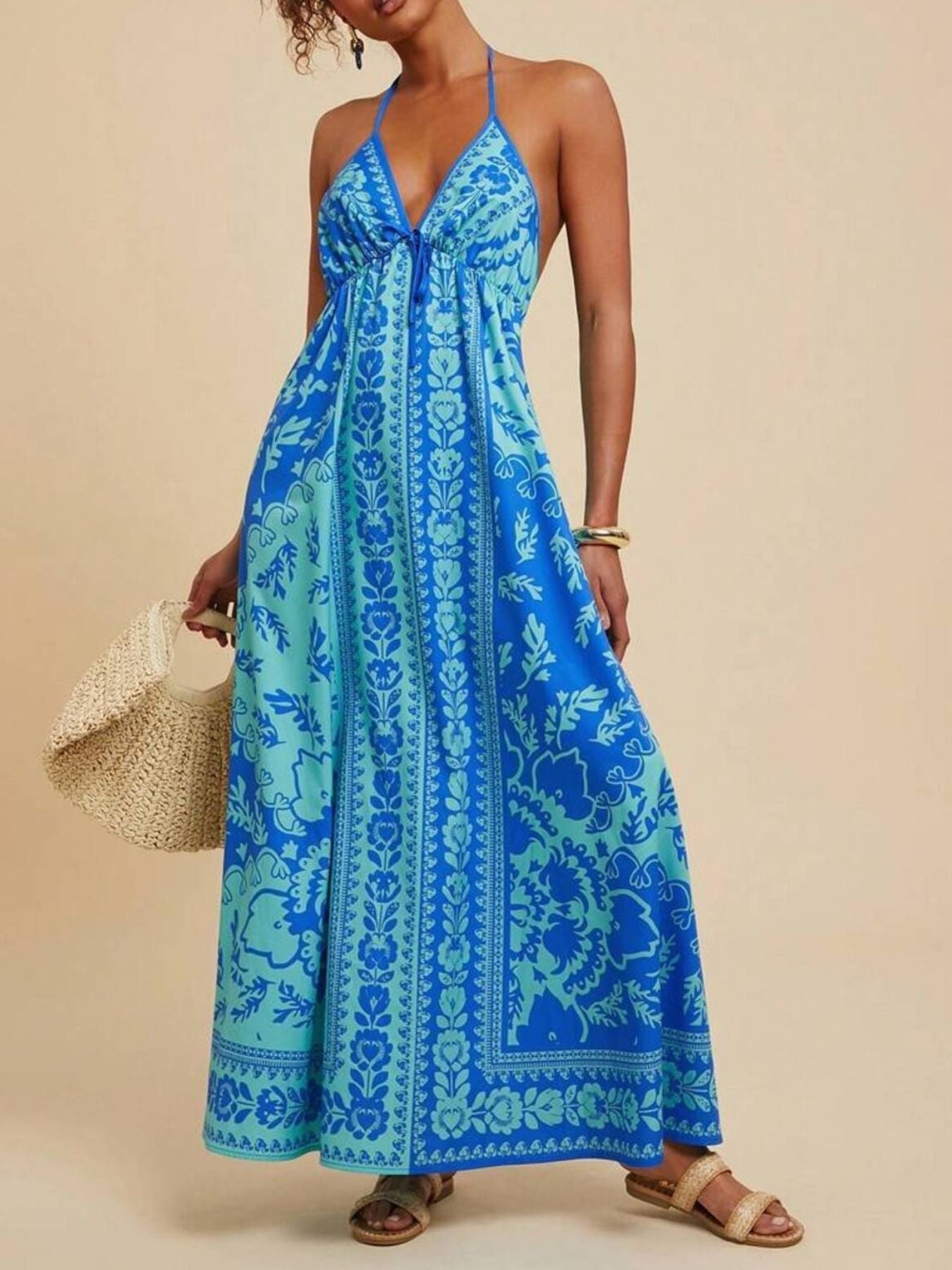 Hazel Blues® |  Bohemian Floral Print Halter Maxi Dress