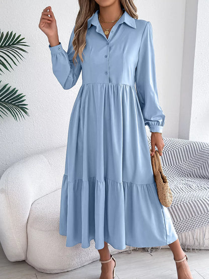 Hazel Blues® |  Long Sleeve Tiered Button Front Midi Dress