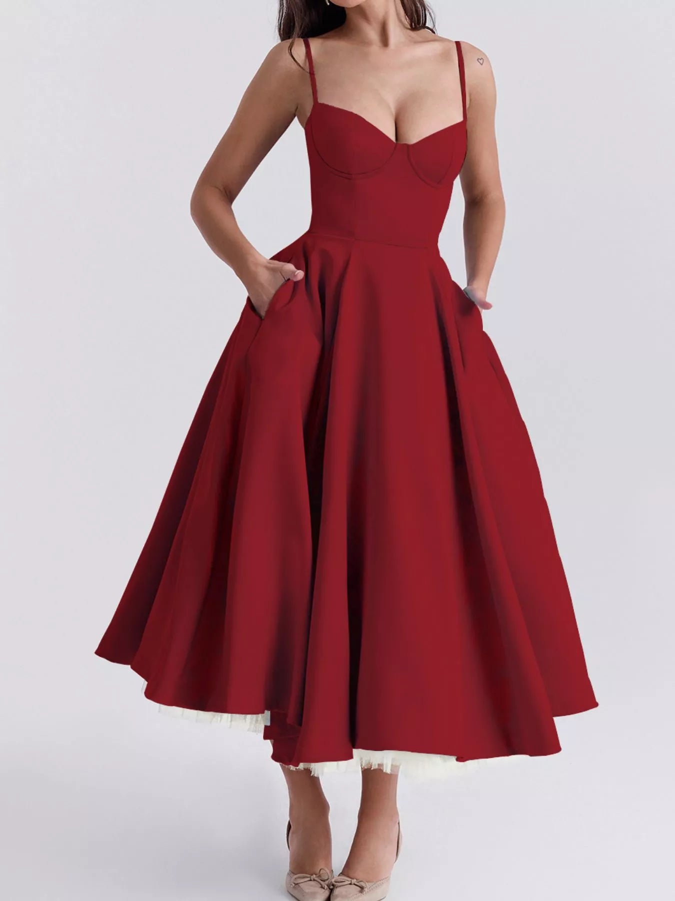Hazel Blues® |  Sweetheart Neck A-Line Midi Dress